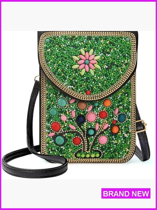 Handbags - Boho Beaded Crossbody Bag Handcrafted Leather Phone Purse Adjustable Strap